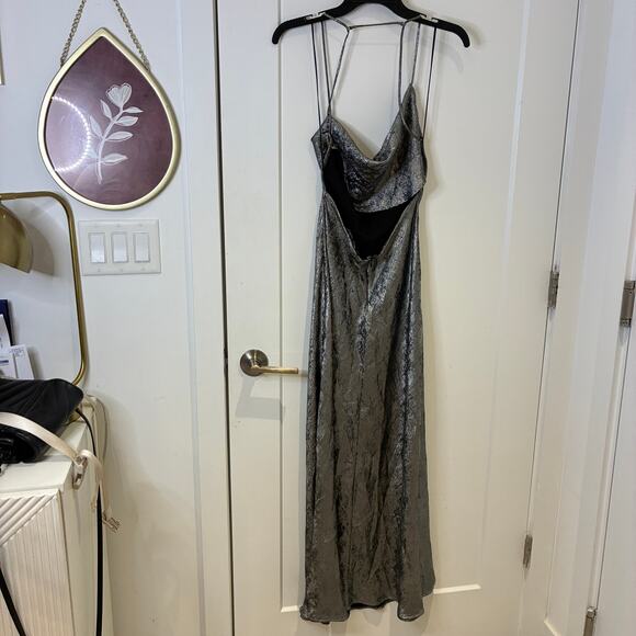 Zara Silver Metallic Satin Cowl Neck Slip Dress Medium - Picture 5 of 11